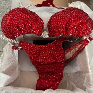 Red NPC/OCB fully stoned contest Bikini, pro cut bottom